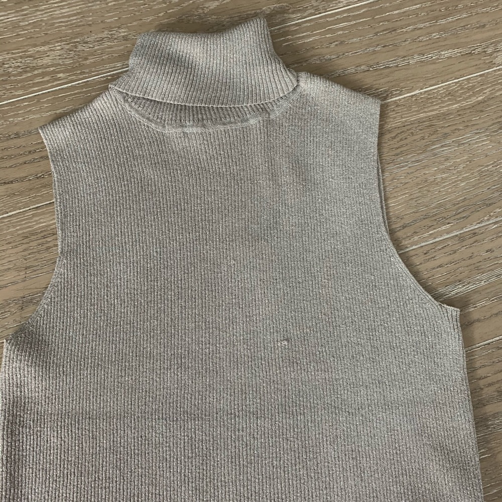 Petite Sophisticate Sleeveless Turtleneck Tank in Light Taupe